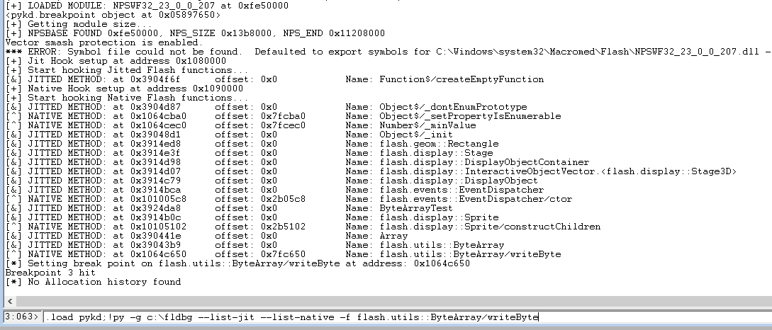 .load pykd;!py -g c:\fldbg --list-jit --list-native -f flash.utils::ByteArray/writeByte