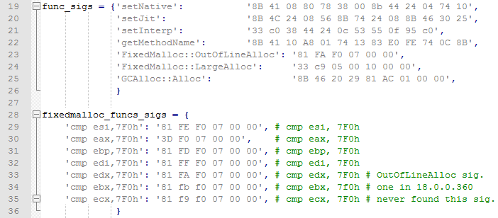 Attempting to identify Flash allocation functions by signature